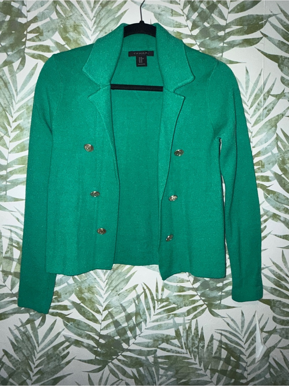Tahari Emerald Green Double-Breasted Blazer with Gold Buttons